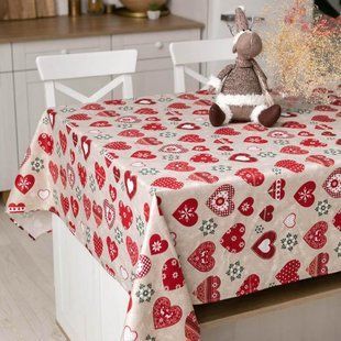 Скатертина з тефлоновим покриттям Homedec Серця (бежевий) (180х120 см) 54830 фото