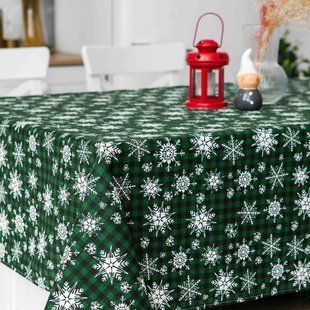 Скатертина з тефлоновим покриттям Homedec Сніжинки зелені (180х120 см) 54800 фото
